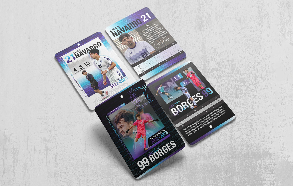 Crown College soccer cards graphic design
