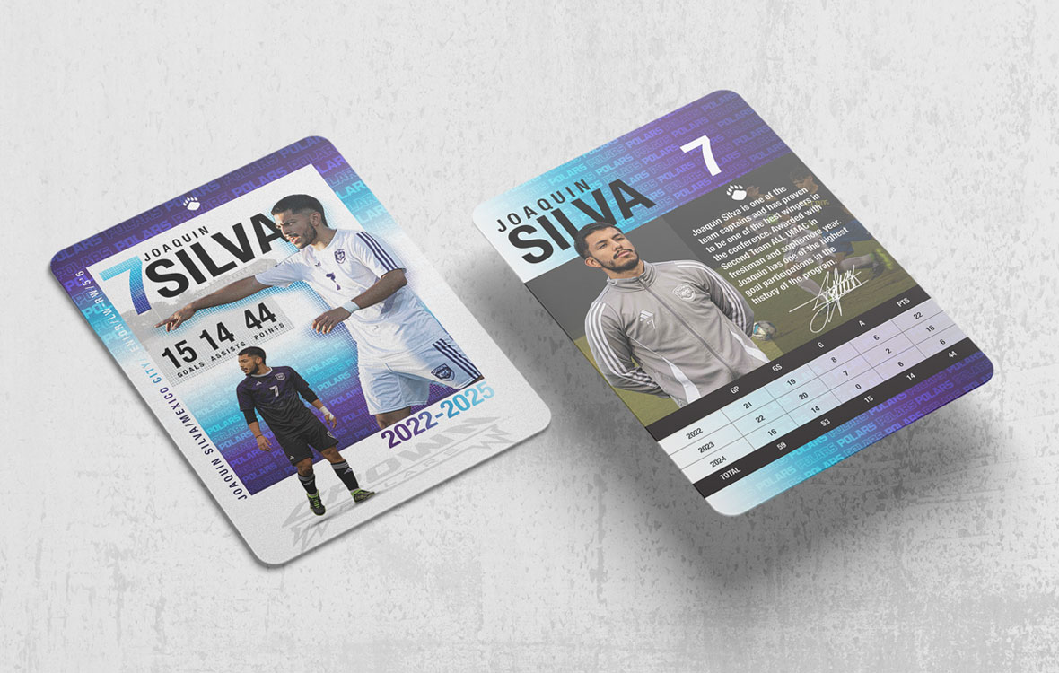 Crown College soccer cards graphic design