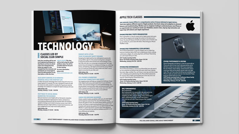 Magazine spread design from Crown courses