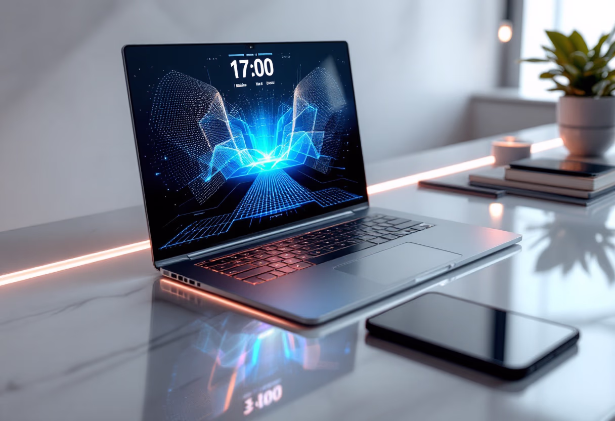 [background image] image of a desk with tech gadgets for an ai saas company