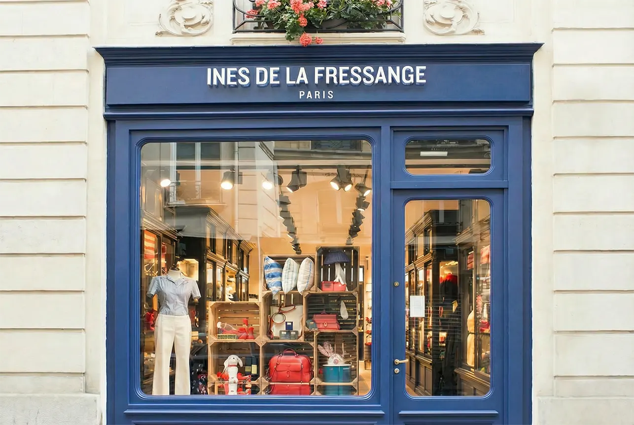 Vignette de la façade bleu nuit de la boutique Ines de la Fressange rue de Grenelle.
