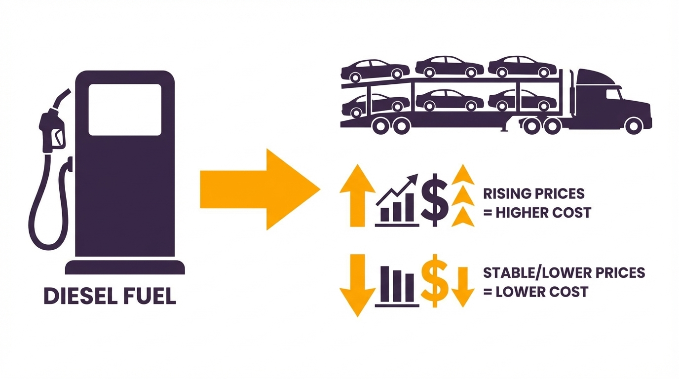 infographic showing relationship between diesel fuel prices and car shipping costs