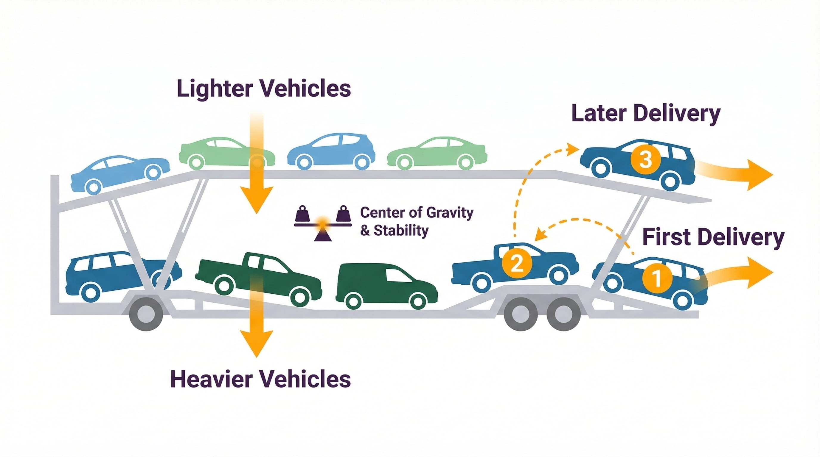 infographic showing vehicle and carrier preparation steps before loading onto a transport trailer