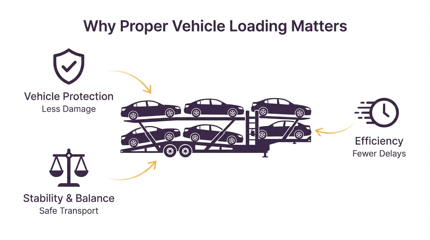 infographic showing how vehicles are positioned on a car carrier based on weight and delivery order