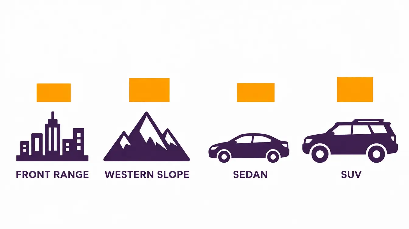 Icons comparing relative shipping cost for Front Range and Western Slope pickups and for a sedan and an SUV, bars not to scale