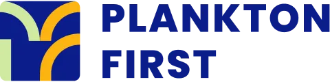 Plankton First company logo with stylized blue, yellow, and light green abstract shapes.
