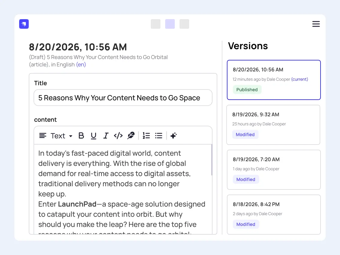 Strapi Content History version comparison