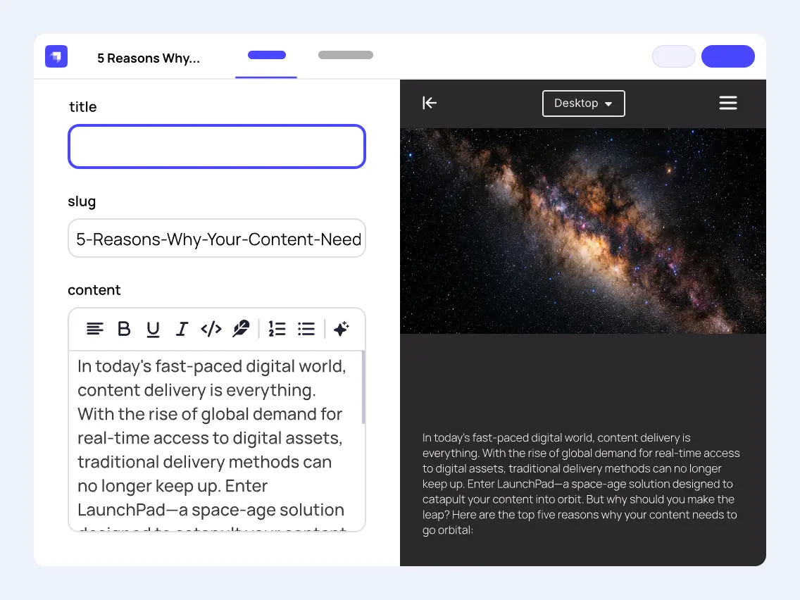 Strapi 5 Live Preview side-by-side editing