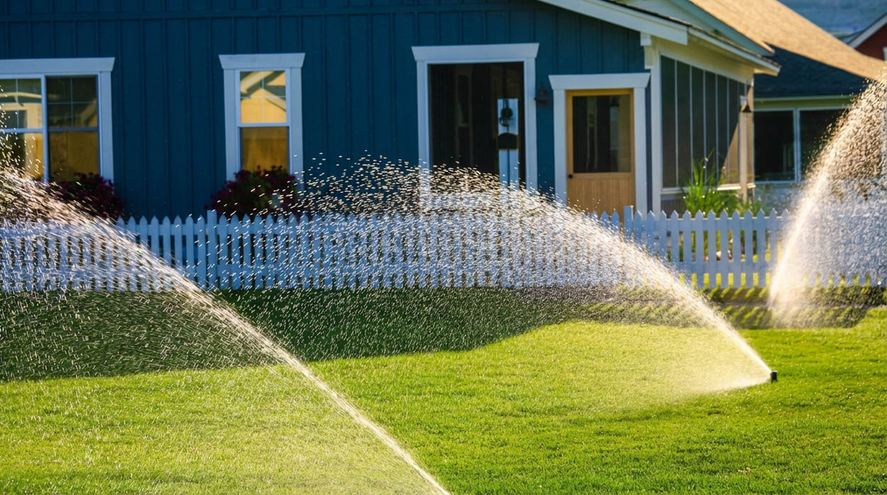 Automated lawn irrigation system installed in a modern residential home, improving water efficiency and landscape maintenance in Florida.