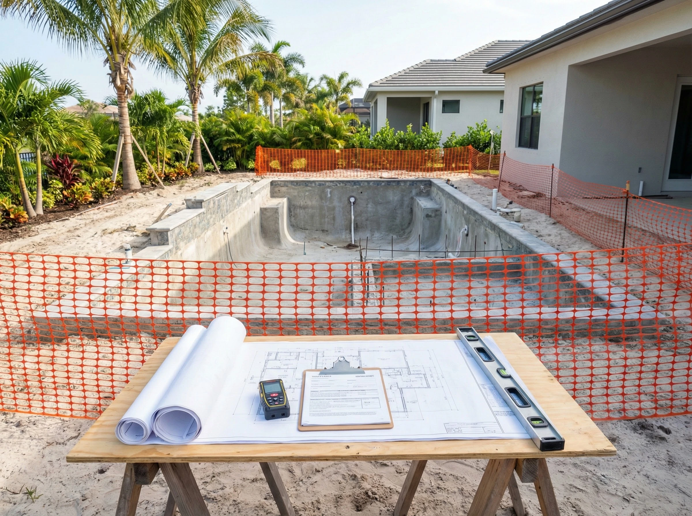 Pool construction permits and inspection process in Florida for residential and commercial swimming pools.