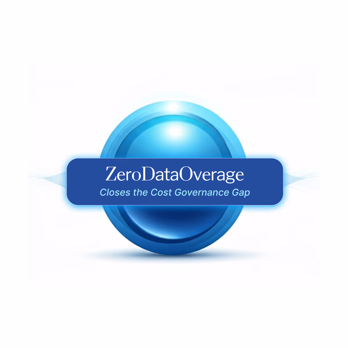 Blue circular logo with text 'ZeroDataOverage' and tagline 'Closes the Cost Governance Gap'.