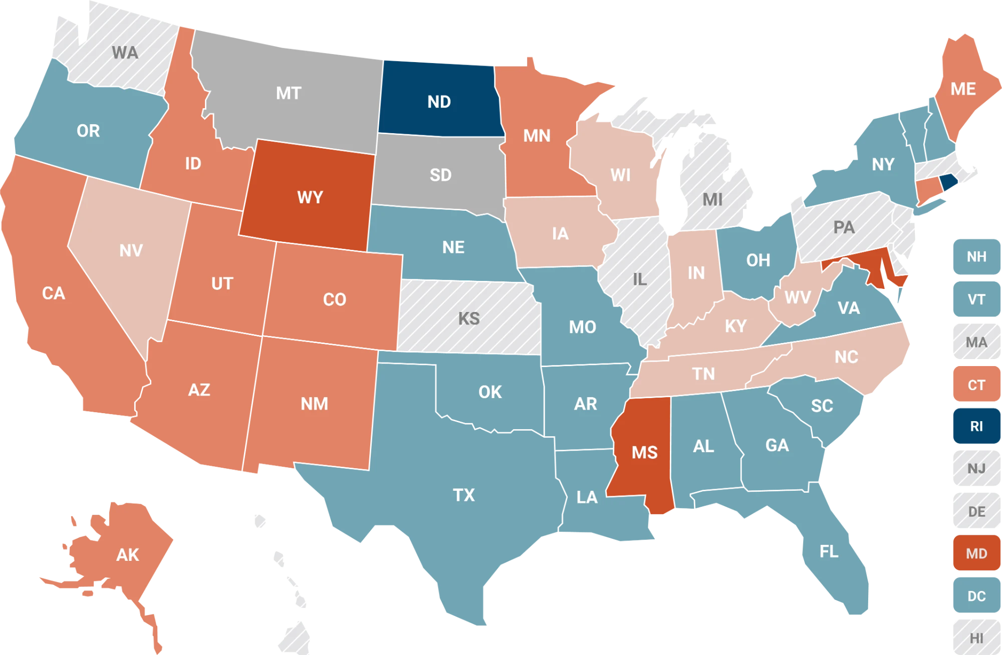 Phone-Free Schools State Report Card map of the United States with grade legend