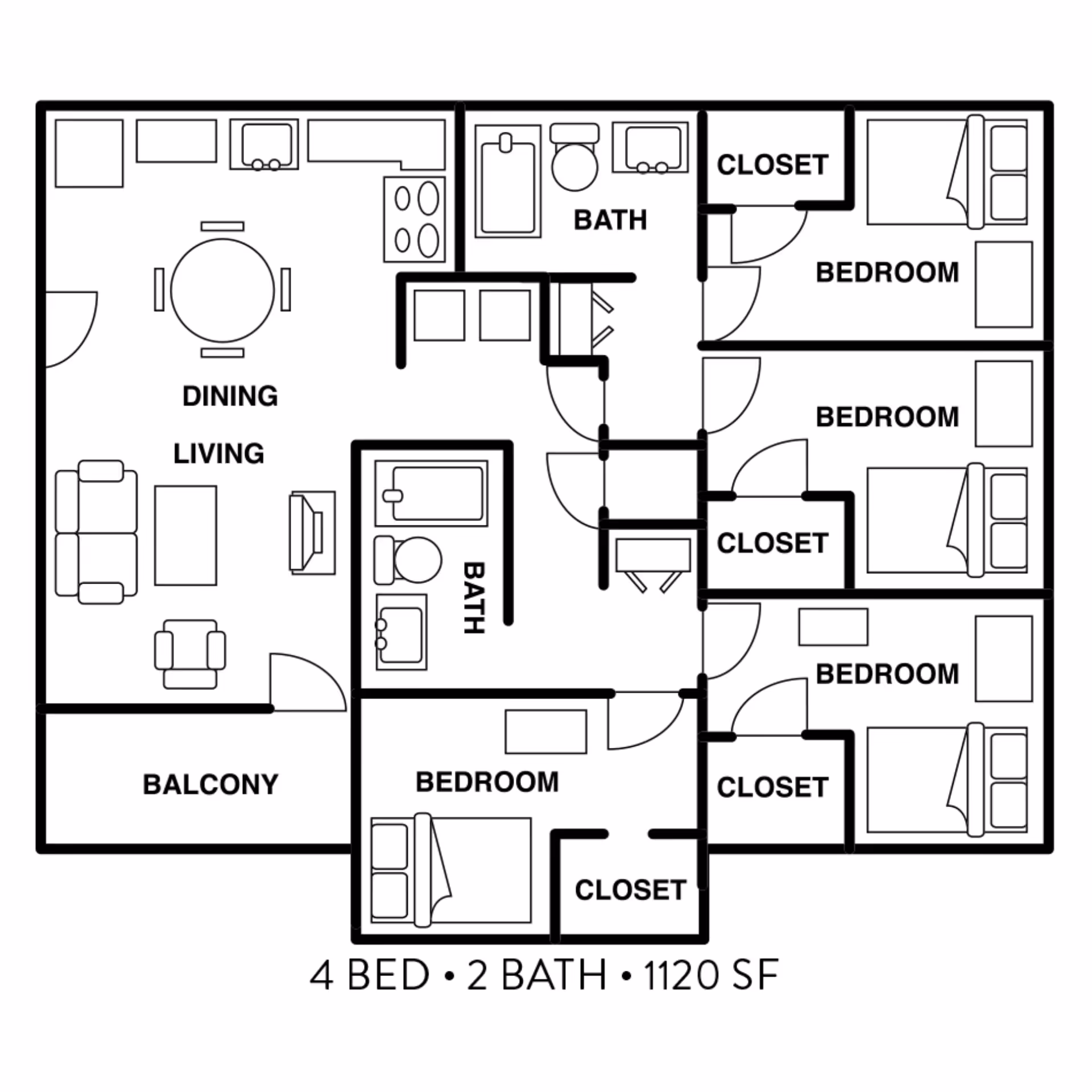 4 Bed 2 Bath Layout