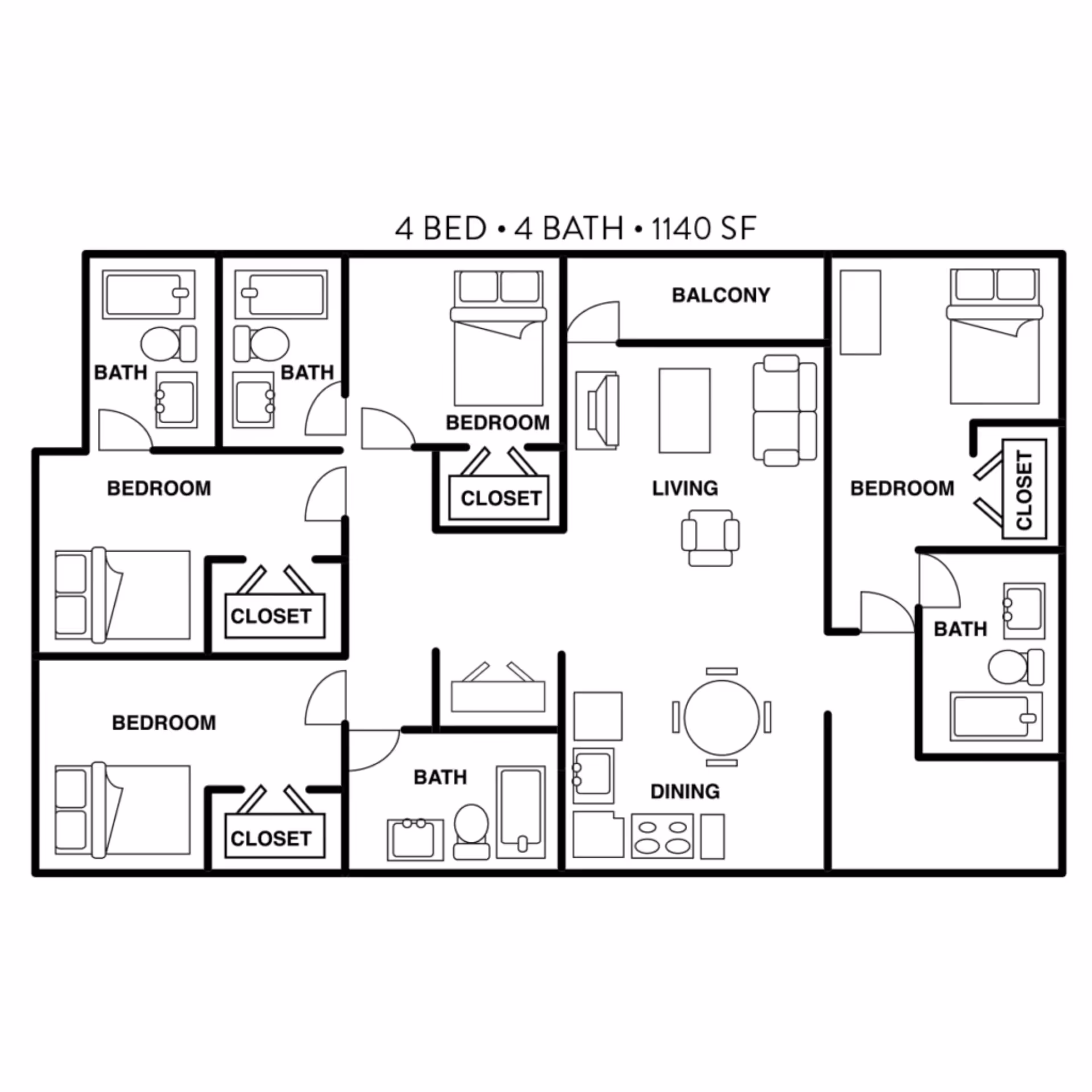 4 Bed 4 Bath Layout