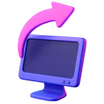Icône d'un écran d'ordinateur violet avec une flèche rose indiquant un mouvement vers le haut à gauche.