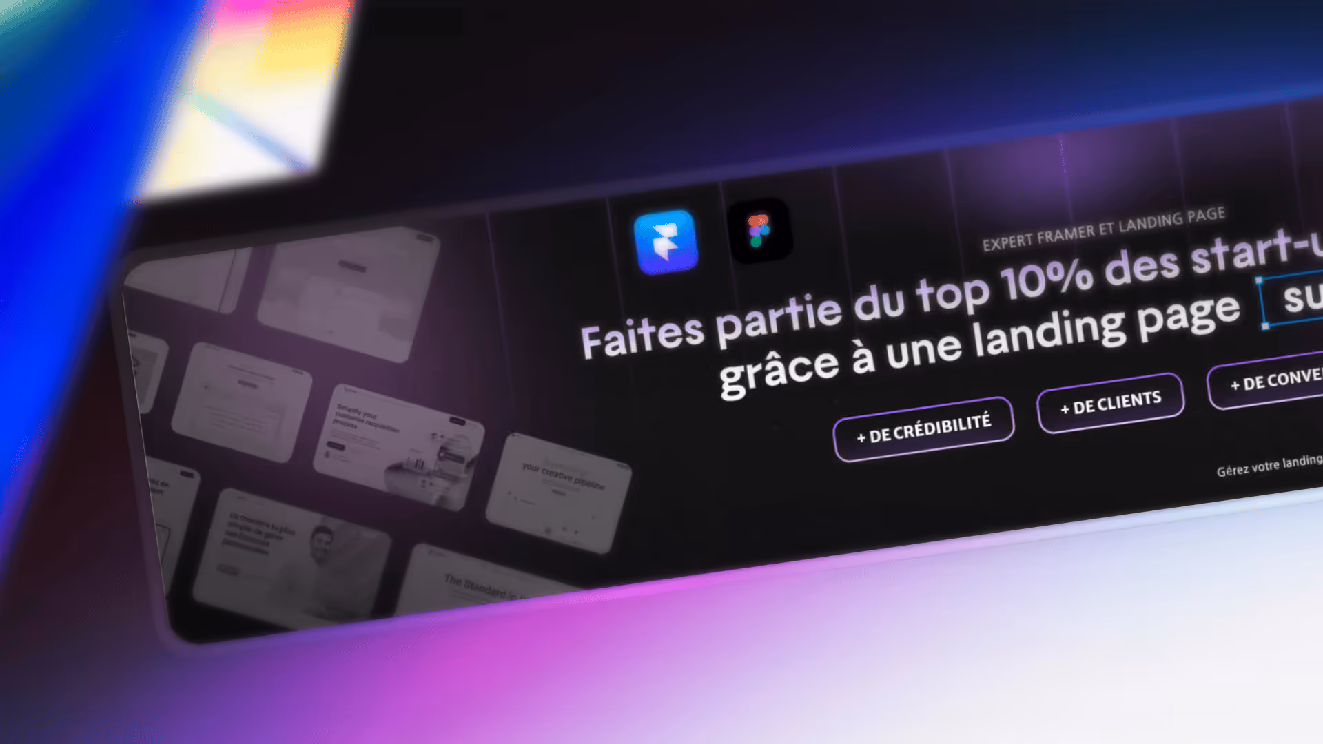 Capture d'écran d'une page web présentant une offre pour les start-ups avec du texte en français sur une landing page.