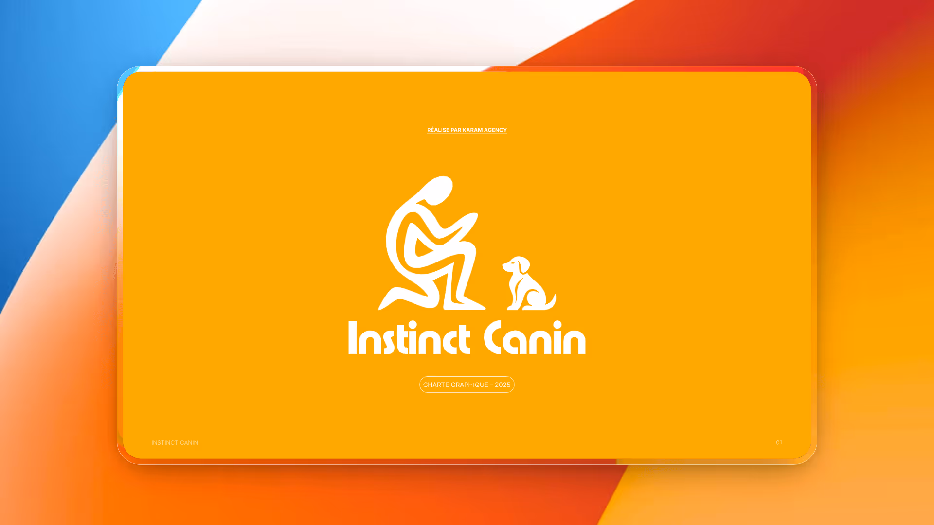 Logo blanc d'une personne agenouillée face à un chien assis sur fond orange avec le texte Instinct Canin.