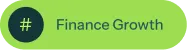 Finance Growth label with a dark green circle and hashtag symbol on a light green rounded background.