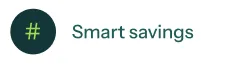 Green hashtag symbol inside a dark circle next to the text 'Smart savings'.