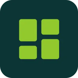 Icon with four green rounded rectangles arranged in a 2x2 grid on a dark background.