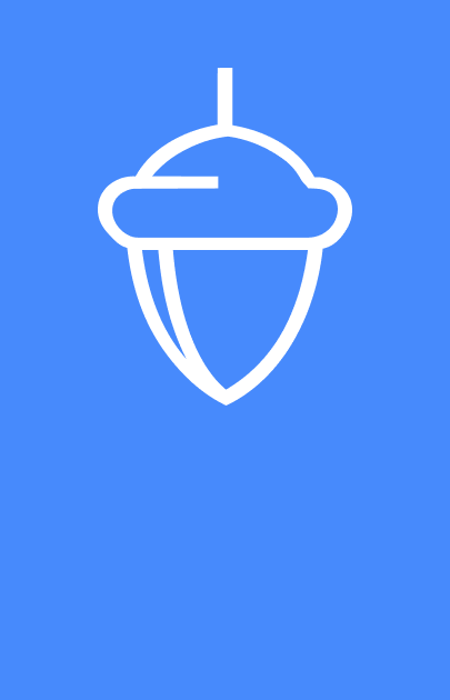 White outline of an acorn on a blue background.