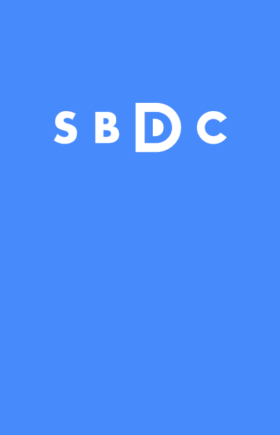 White letters SBDC on a solid blue background.