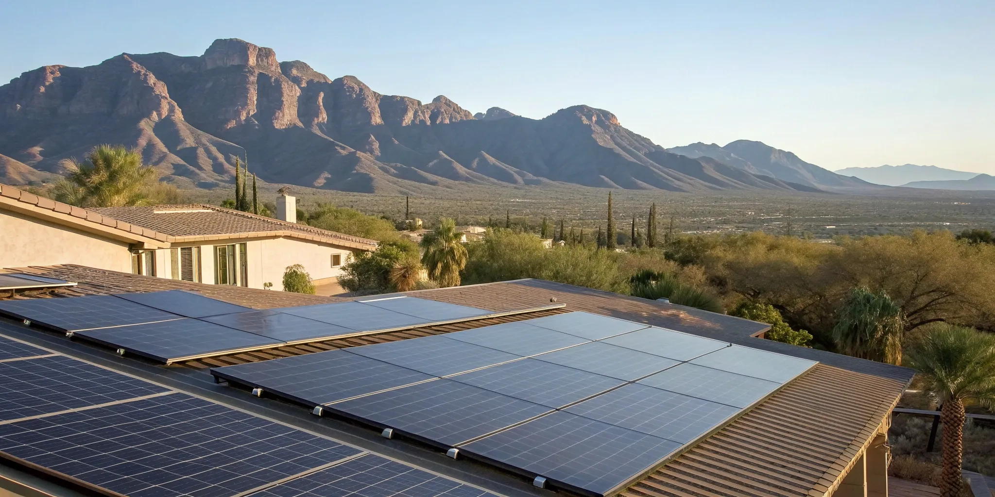 Residential solar panels on an Arizona home requiring a professional cleaning service due to desert dust.