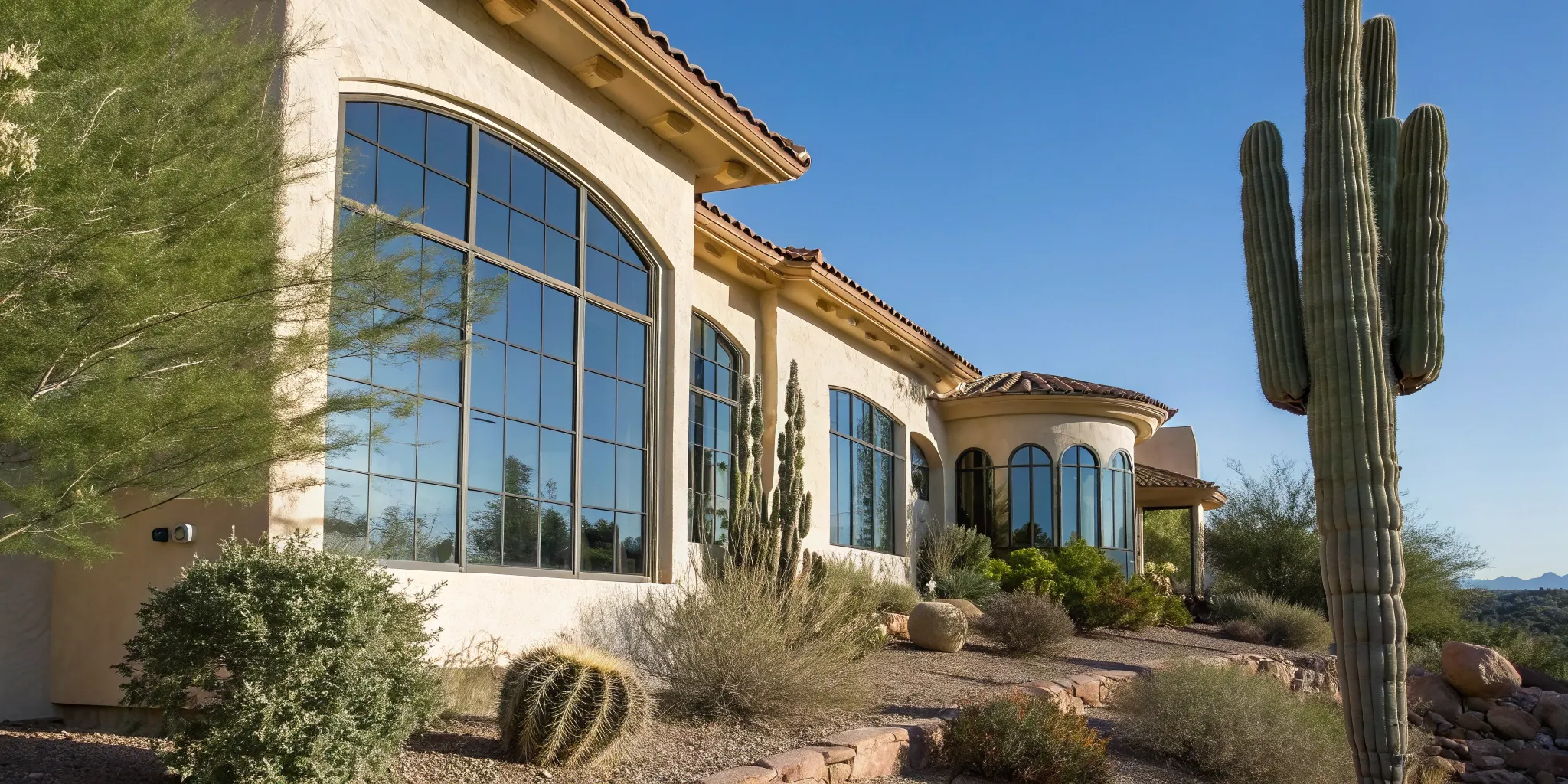 A home's exterior with clean windows, a key factor in professional window cleaning cost.