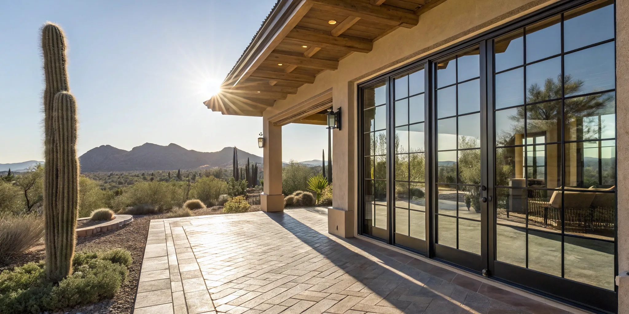 Clean outside windows on a desert home show a streak-free view after a proper wash.