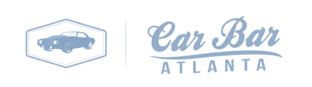Vintage car silhouette logo for Car Bar Atlanta in soft blue