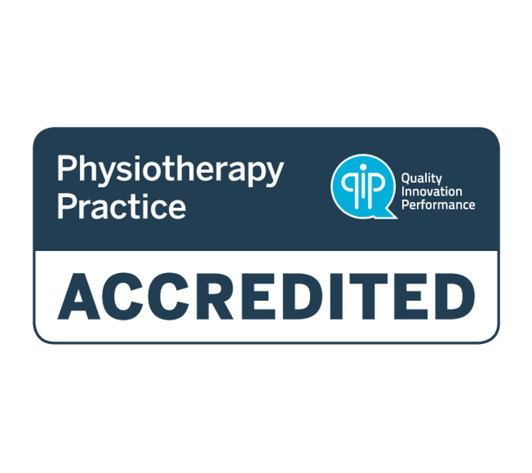 Physiotherapy Practice Accredited badge featuring QIP logo and text Quality Innovation Performance.
