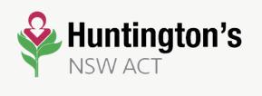 Huntington's NSW ACT logo featuring a stylized pink and green abstract flower symbol.