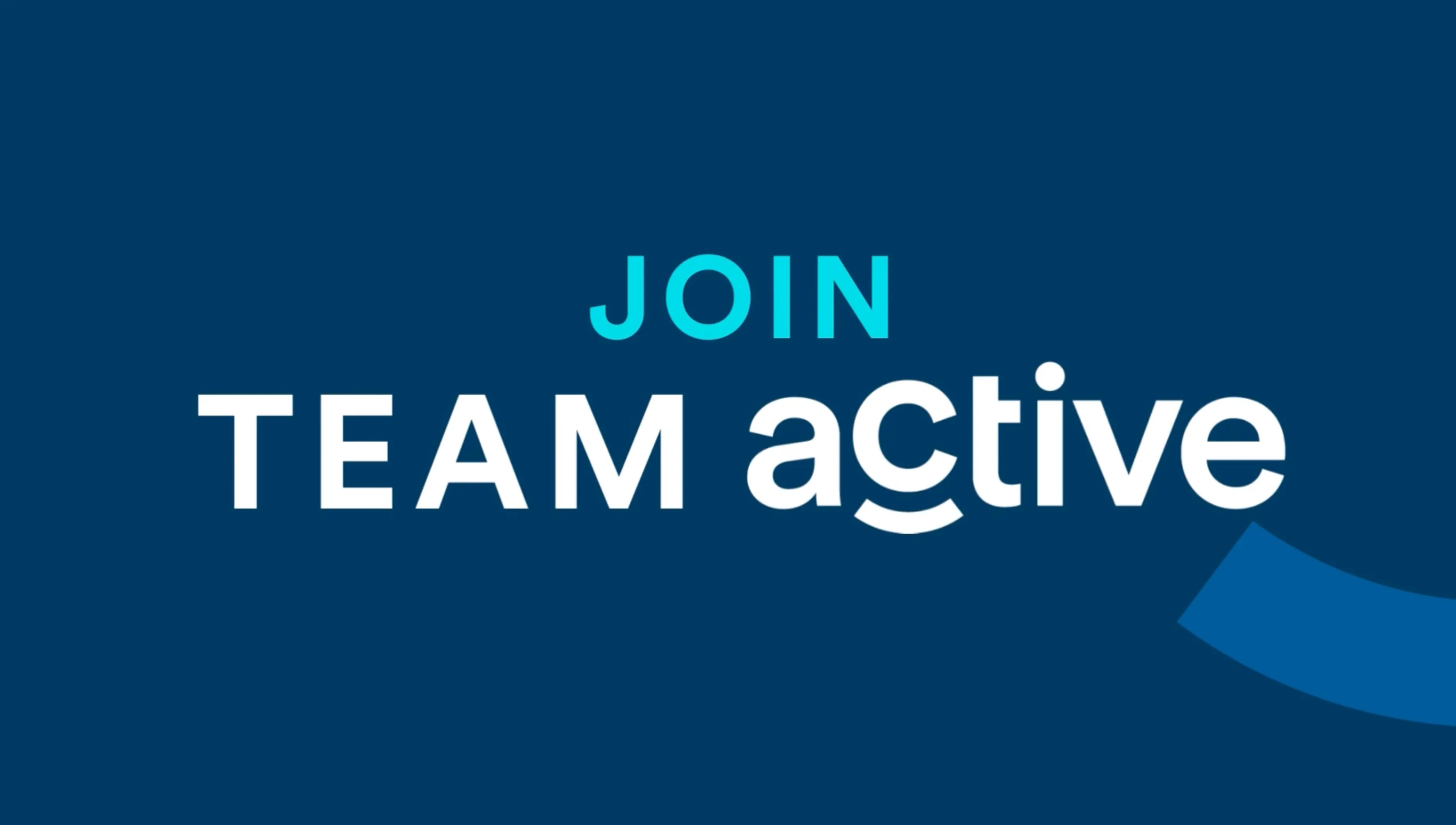 Text on blue background says Join Team Active with a stylized smile under the letter C.
