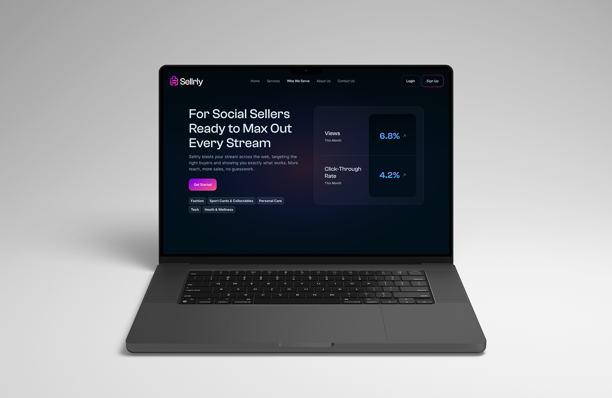 A case study preview image mockup of a the Sellrly website on a laptop screen