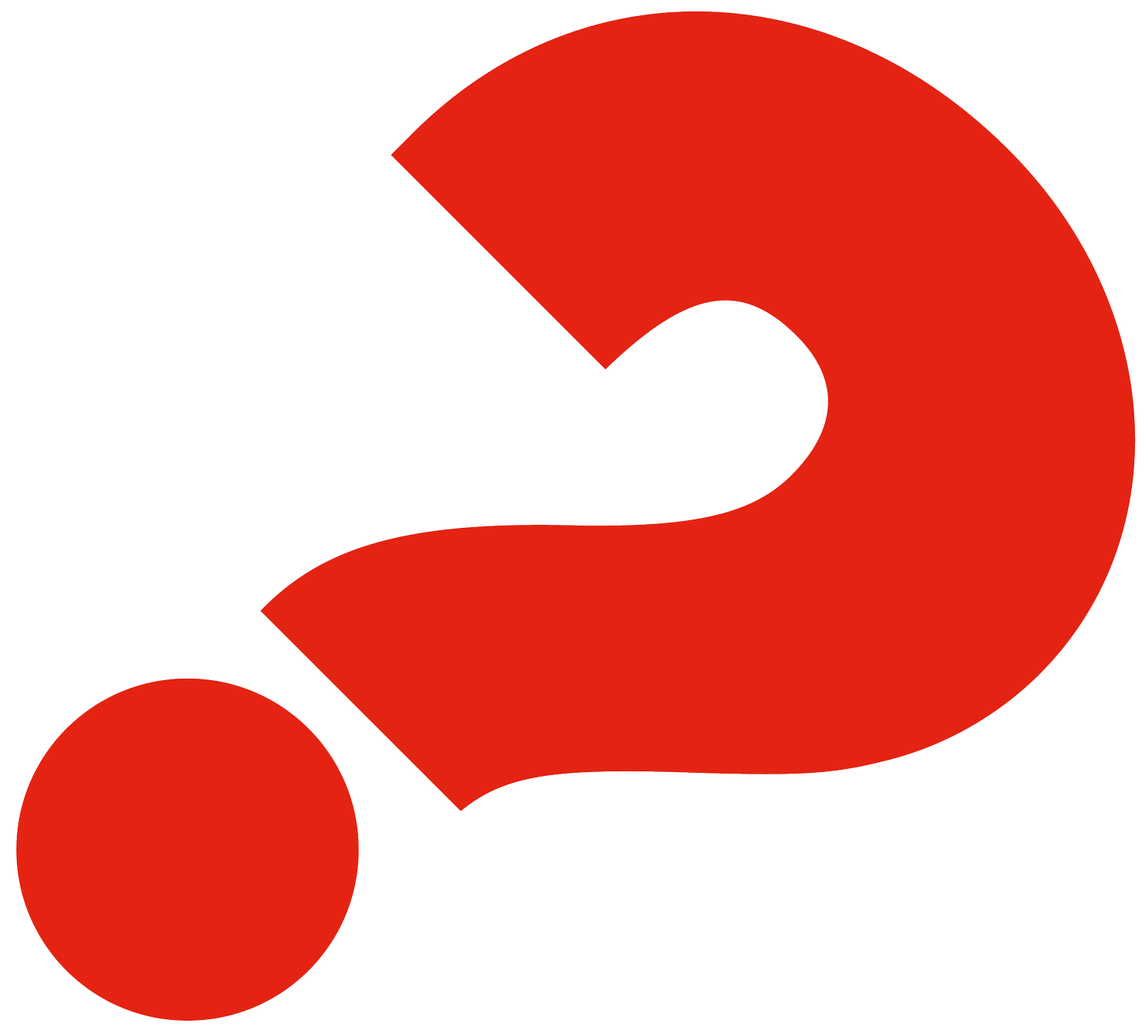 Bold red question mark symbol on a transparent background.
