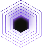 Six purple hexagonal outlines with a glowing black hexagon at the center on a black background.