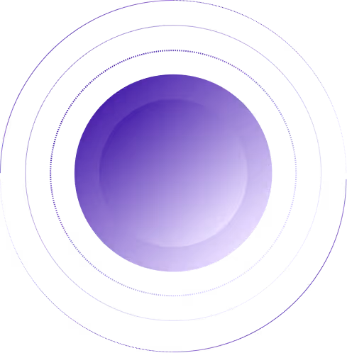 Purple gradient sphere with four concentric dotted circles around it on a white background.