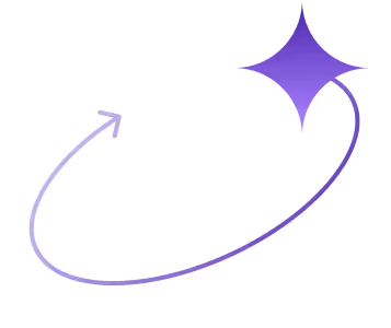 Purple shooting star icon with an arrow swirling around a four-pointed sparkle.