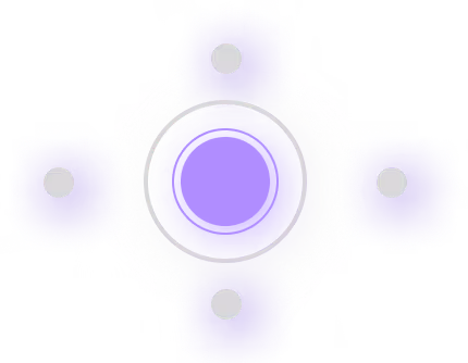 Purple circle with four smaller squares at top, bottom, left, and right on white background.