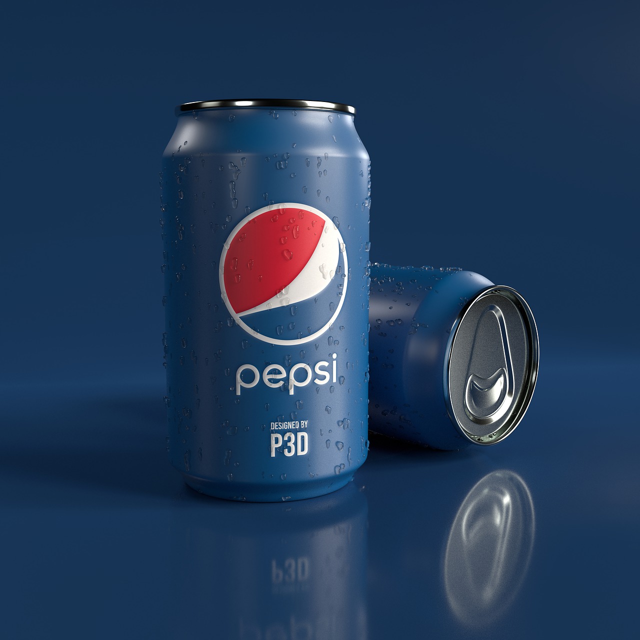 Pepsi cans with their traditional blue and white color scheme