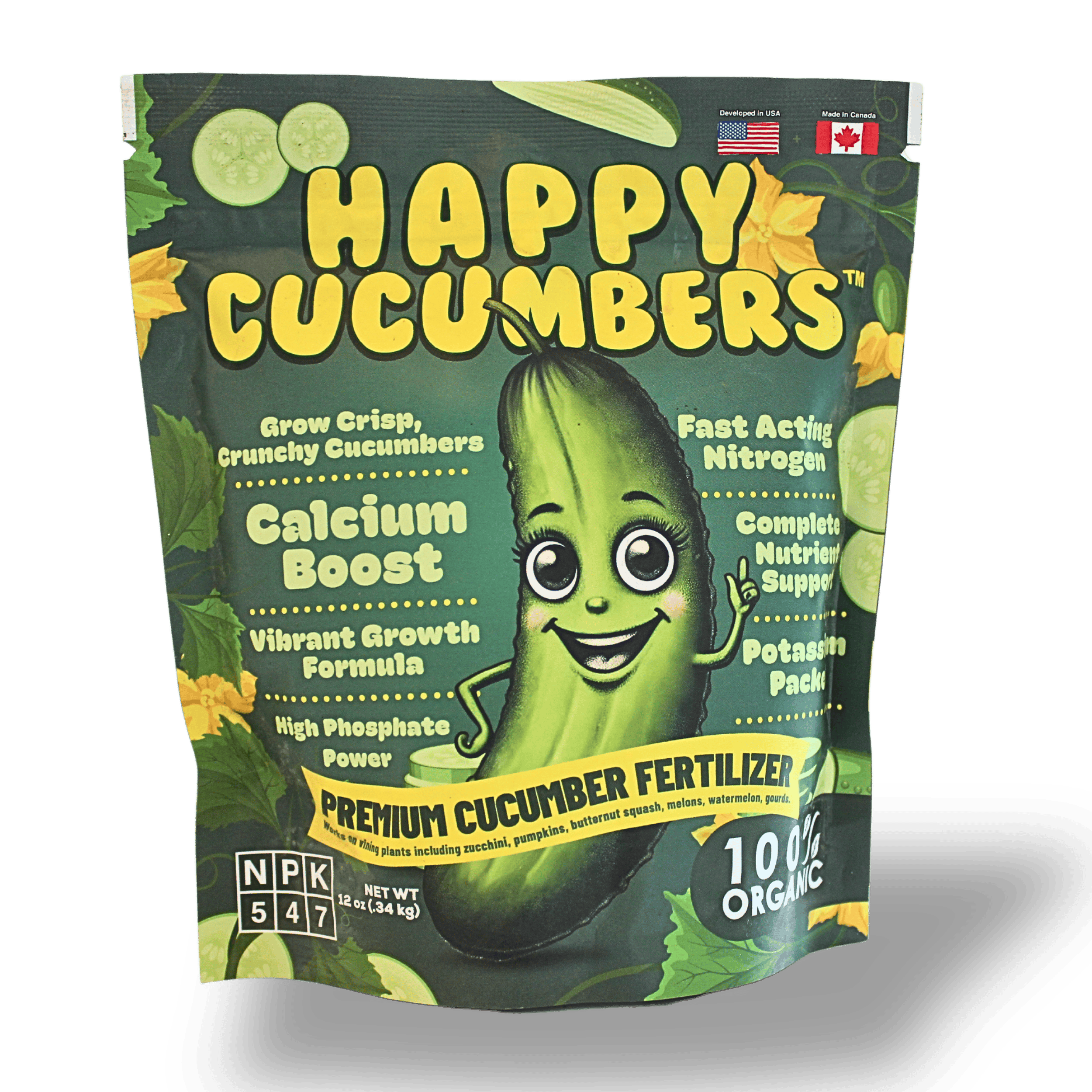 Happy Cucumbers organic fertilizer packaging designed by The NetMen Corp