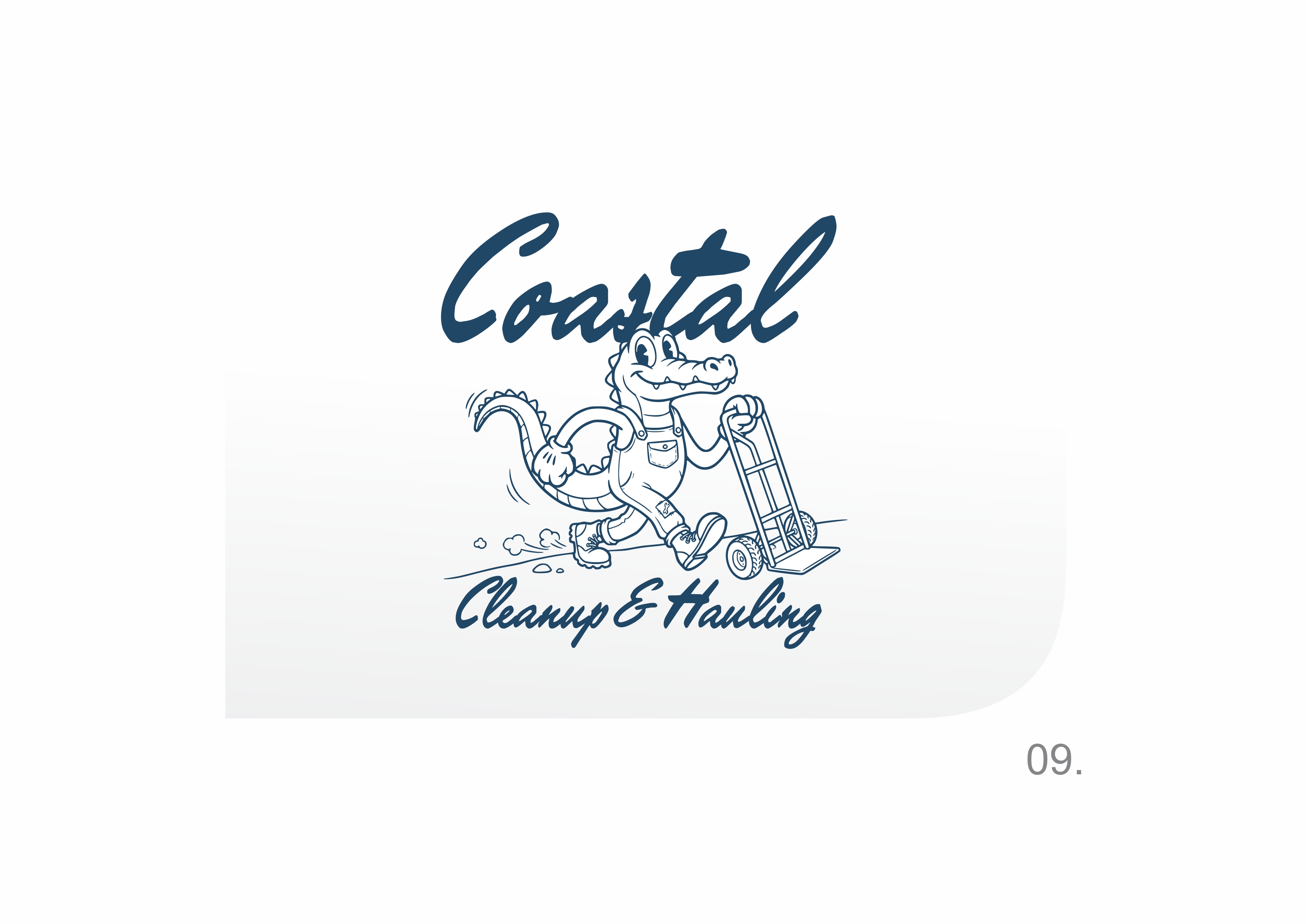 Retro alligator mascot logo for Coastal Cleanup & Hauling with a hand truck