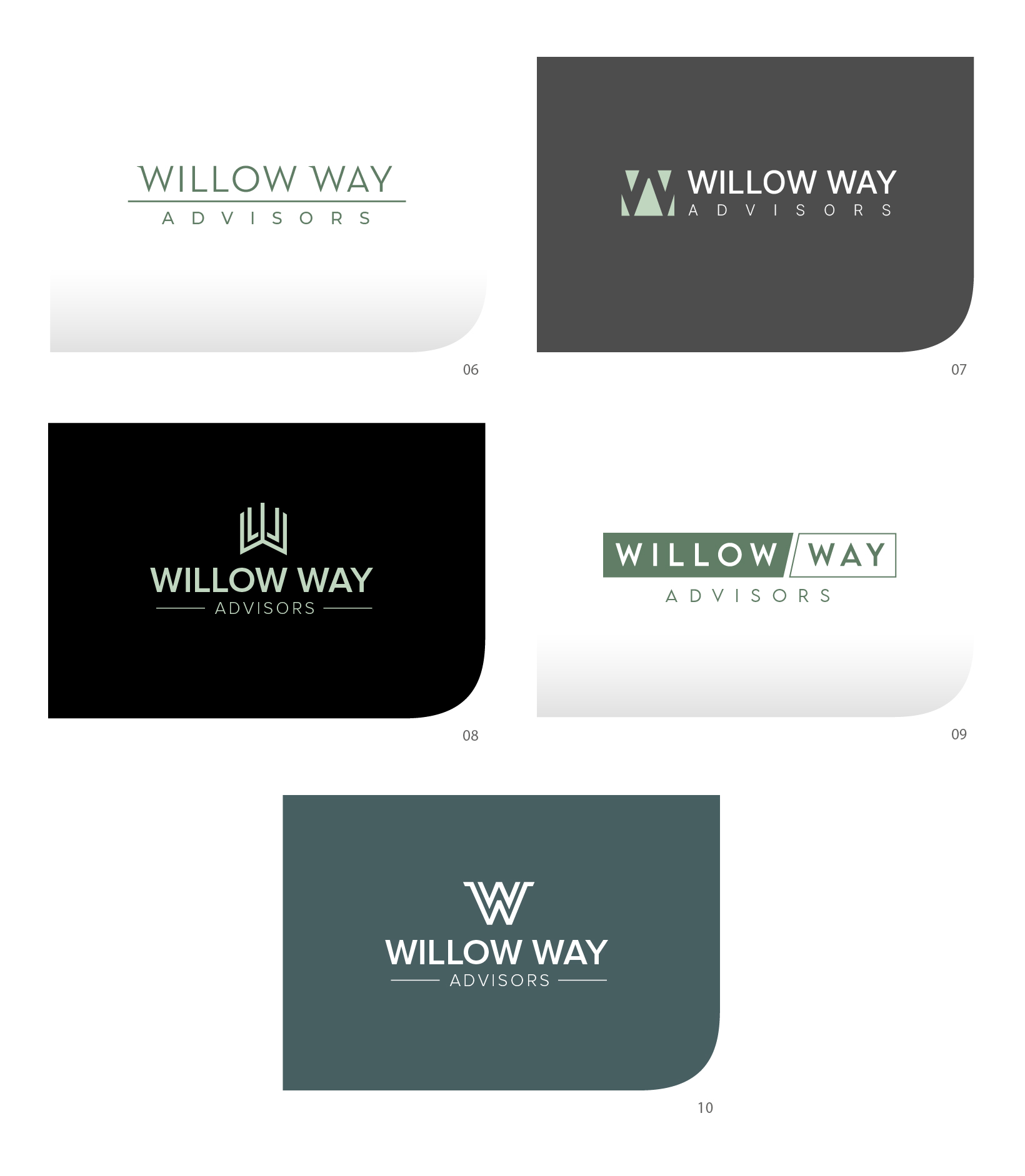Custom typographic logo and abstracted arch W icon for Willow Way Advisors