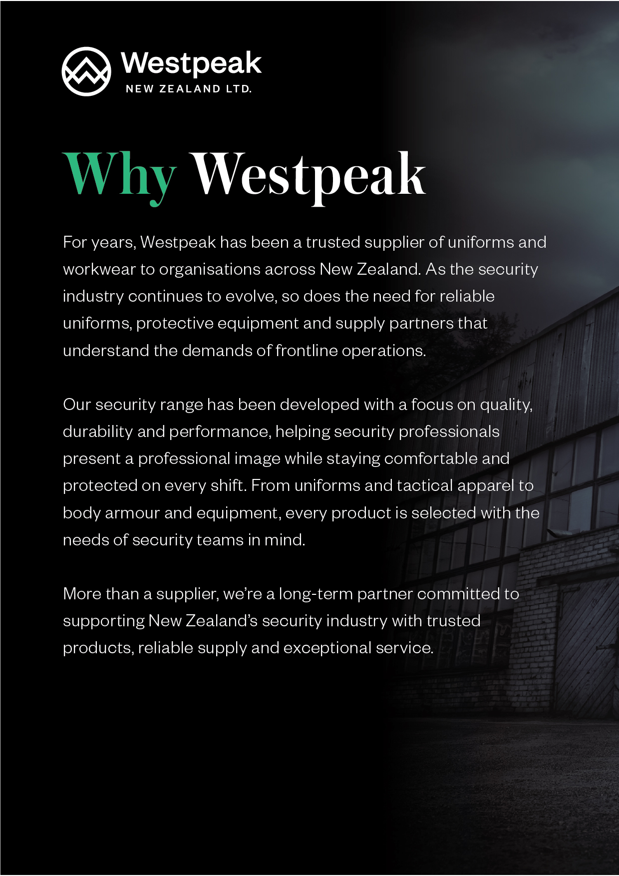 Westpeak Security print and digital product catalogue featuring tactical gear and workwear