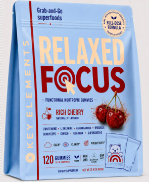 Key Elements Relaxed Focus supplement pouch and grab-and-go sachet packaging design