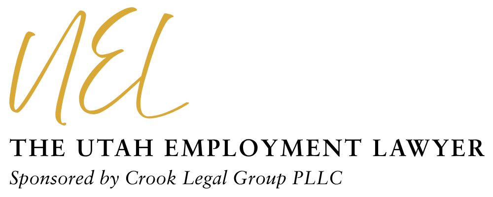 Logo with stylized gold letters 'UEL' followed by black text 'Utah Employment Lawyer' on a white background.