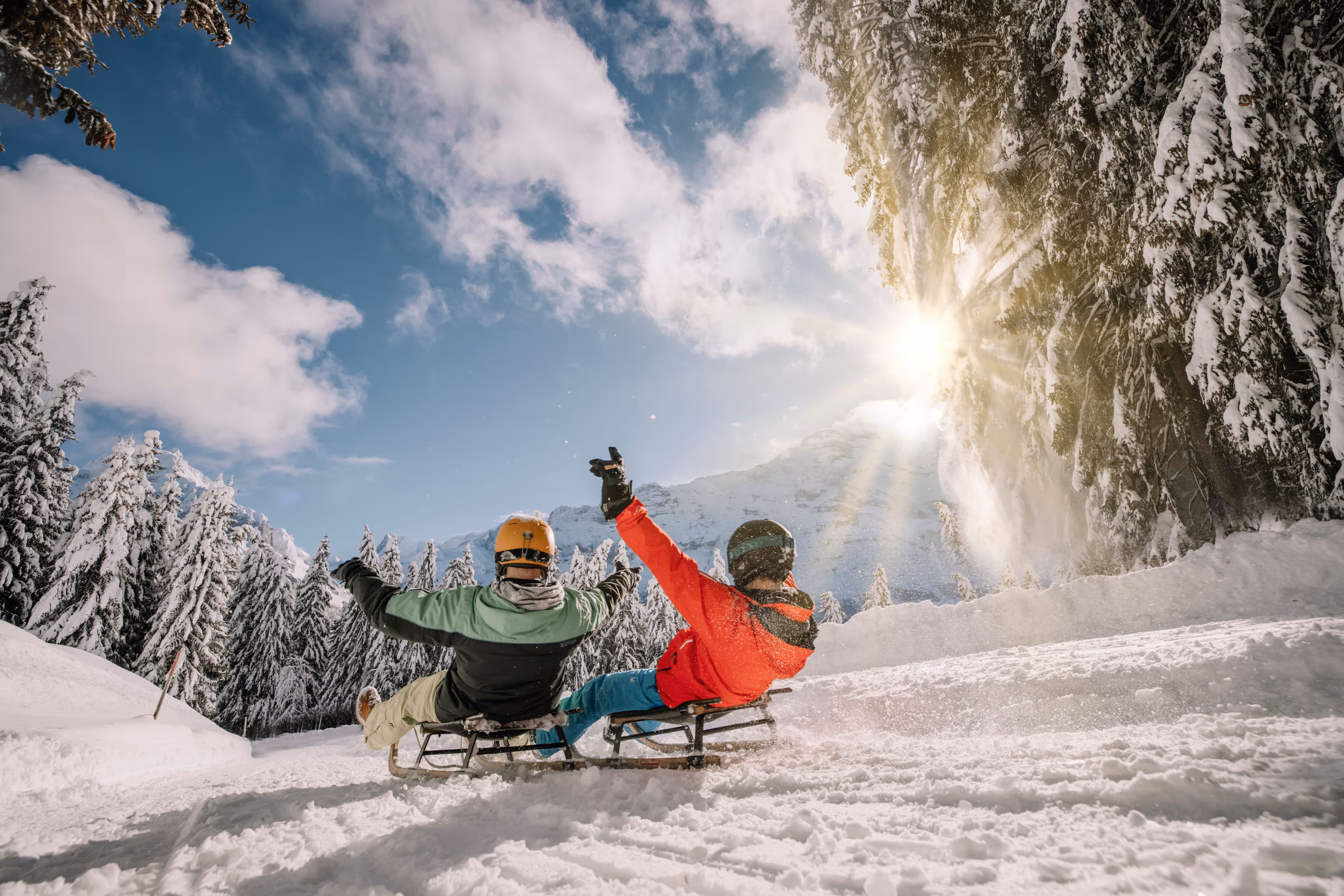 Sledding from snowy Alpine mountains