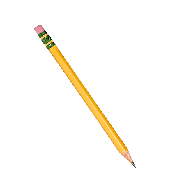 Bleistift mit gelbem Schaft und pinkem Radiergummi.