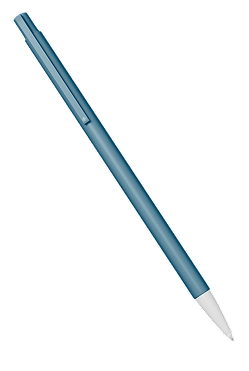 Blauer Stift mit weißer Spitze und abnehmbarem Deckel.