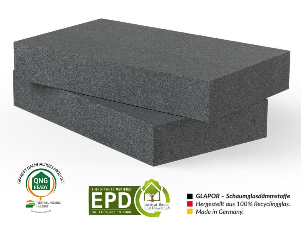 Foam glass insulation materials made from recycled glass: durable, robust and consistently recyclable.
